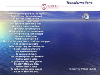 Transformations


      In the beginning we had the hope
         To make our histories heared
           But locked under...