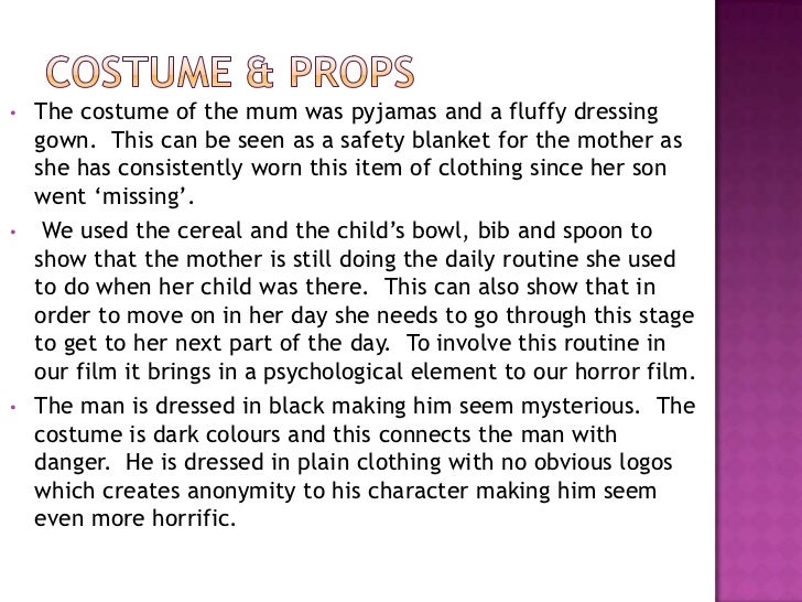 Narrative, costume & props, special effects and setting