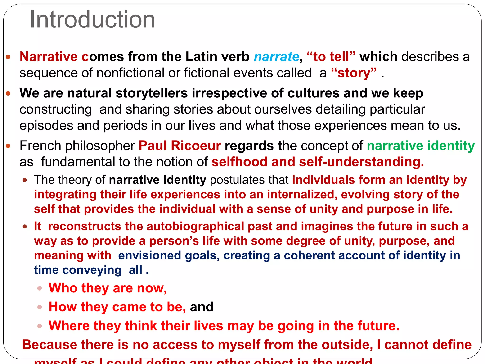 Narrative Identity 2 0 Pptx