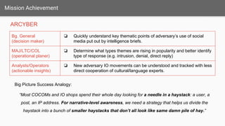 First Steps: OTA
Proving a prototype and informing a requirement.
Innovation Challenge Initial Award Testing Evaluation
~$5M
1. Industry Day
2. Reqs. synopsis
3. Submit white papers
4. Evaluate papers
5. Proposals selected.
6. Technical discussion.
Original
requirements
synopsis
modified.
1. ACT office has
personnel working with
testers from all ranks.
2. Army Cyber Battle Lab
involved for
integration/concepts.
Budget Adoption
1. Requirement written.
2. Companies apply.
3. If OTA company is
selected, may skip as
far as MS-B.
4. Follow FAR/JCIDS.
1. Problem
requirements are
changed iteratively.
2. Phase objectives
and timeline are
flexible.
Weeks 6-8
Traditional and
non-traditional
contractors must
partner.
 