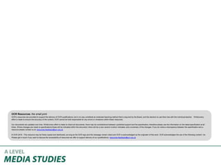 OCR Resources: the small print
OCR’s resources are provided to support the delivery of OCR qualifications, but in no way constitute an endorsed teaching method that is required by the Board, and the decision to use them lies with the individual teacher. Whilst every
effort is made to ensure the accuracy of the content, OCR cannot be held responsible for any errors or omissions within these resources.
Our documents are updated over time. Whilst every effort is made to check all documents, there may be contradictions between published support and the specification, therefore please use the information on the latest specification at all
times. Where changes are made to specifications these will be indicated within the document, there will be a new version number indicated, and a summary of the changes. If you do notice a discrepancy between the specification and a
resource please contact us at: resources.feedback@ocr.org.uk.
© OCR 2018 - This resource may be freely copied and distributed, as long as the OCR logo and this message remain intact and OCR is acknowledged as the originator of this work. OCR acknowledges the use of the following content: n/a
Please get in touch if you want to discuss the accessibility of resources we offer to support delivery of our qualifications: resources.feedback@ocr.org.uk
 