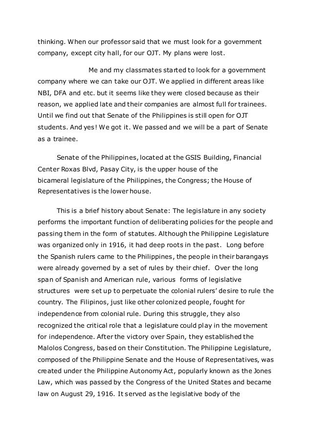 Narrative report in Senate of the Philippines Legislative Support Se…