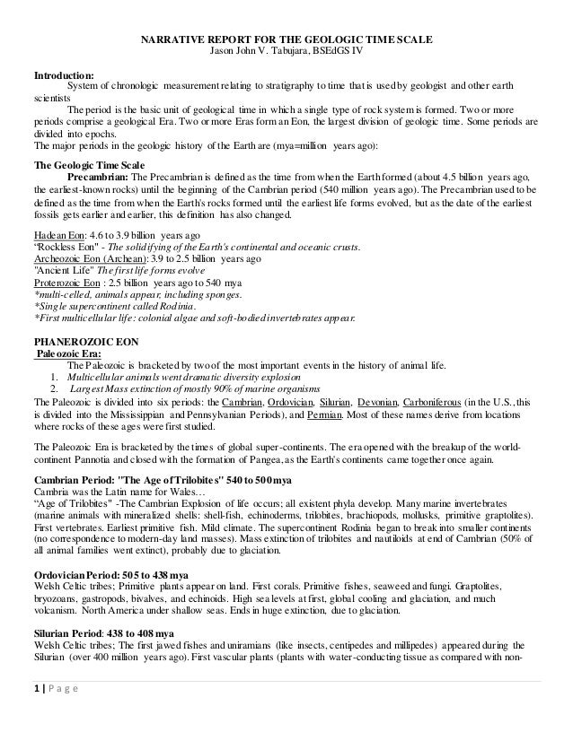 Narrative Report On Geologic Time Scale