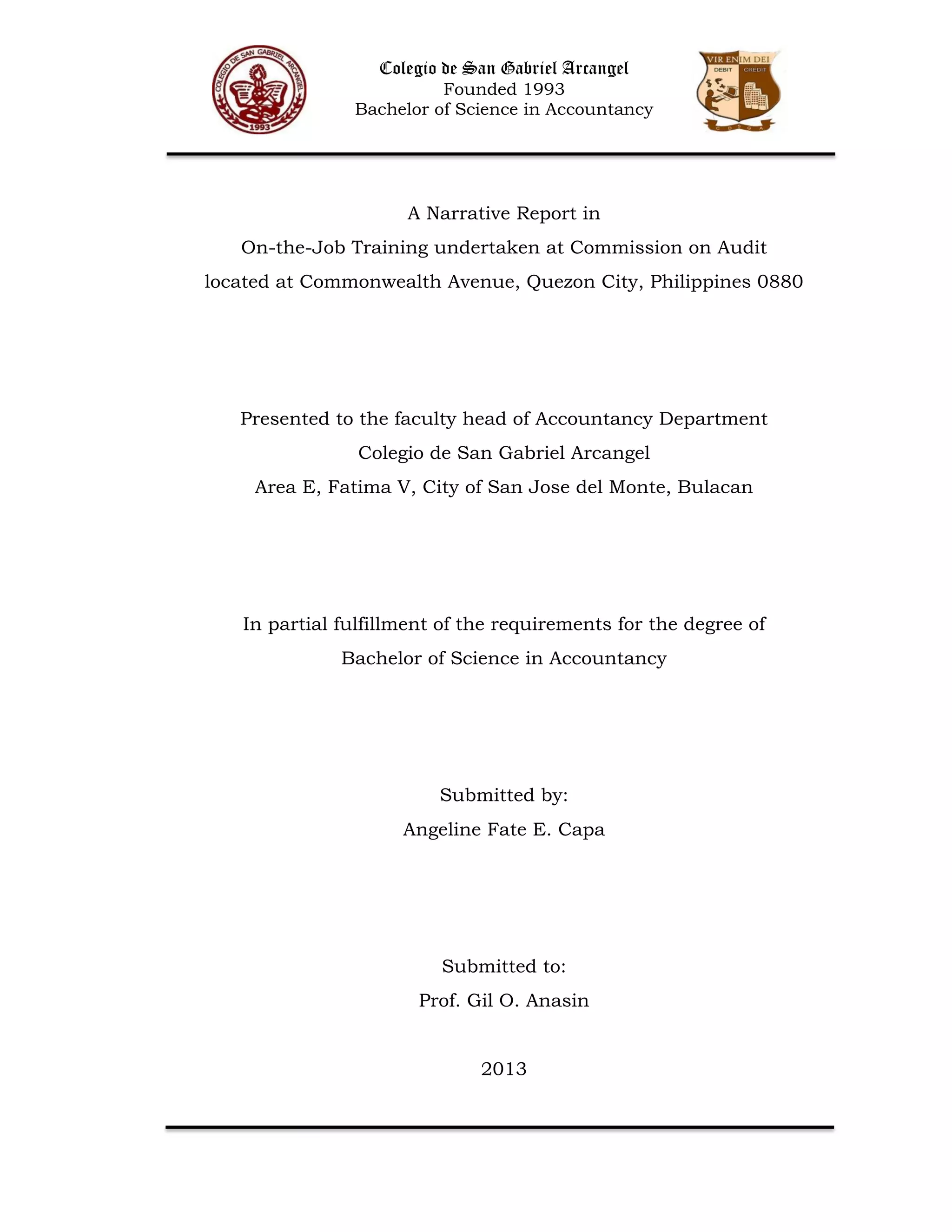 Narrative report in ojt | PDF