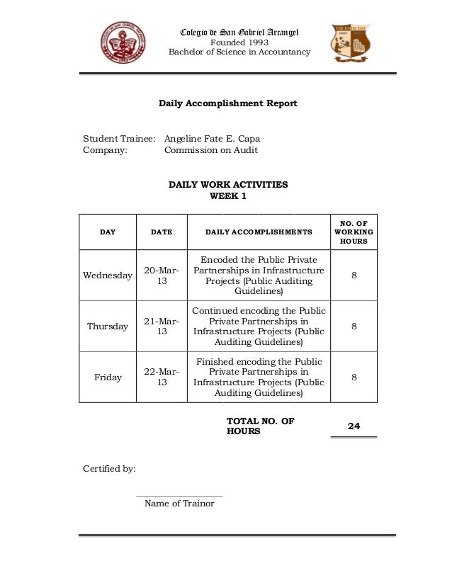 Narrative report example ojt