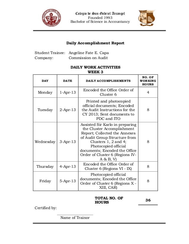 daily accomplishment report template narrative report in ojt daily accomplishment report template narrative report in ojt
