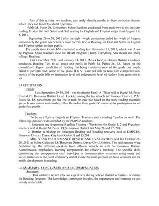 Narrative Report In Reading Samples