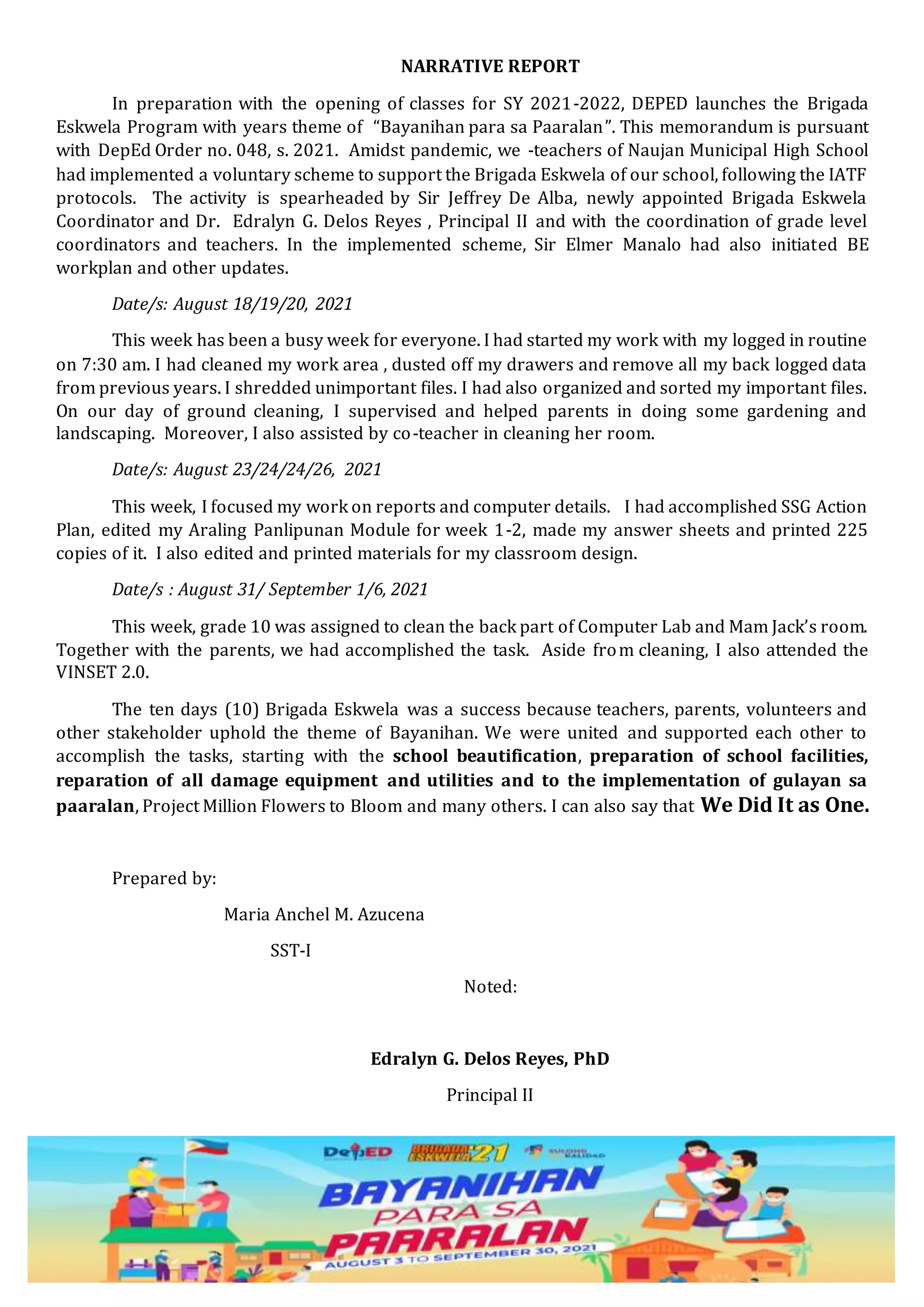 Balik Eskwela Narrative report | DOCX