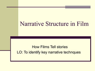 Narrative Structure in Film
How Films Tell stories
LO: To identify key narrative technques
 