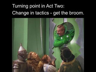 Turning point in Act Two:
Change in tactics - get the broom.
 
