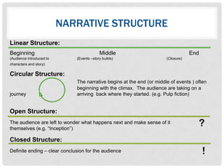 NARRATIVE STRUCTURE
Linear Structure:
Beginning                                  Middle                                  E...