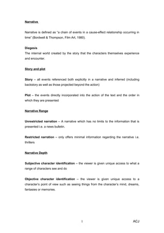 Narrative


Narrative is defined as “a chain of events in a cause-effect relationship occurring in
time” (Bordwell & Thomp...