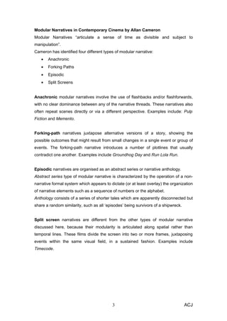 Modular Narratives in Contemporary Cinema by Allan Cameron
Modular Narratives “articulate a sense of time as divisible and...