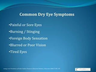 A Novel ApproachTo Ocular SurfacePreservationOcular Surface Disease (OSD) or Dry Eye  has a Significant Presence in The Glaucoma Population