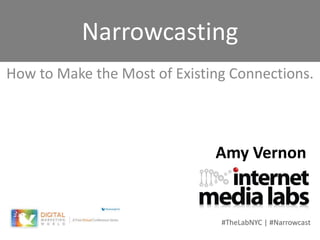 Narrowcasting
How to Make the Most of Existing Connections.
#TheLabNYC | #Narrowcast
Amy Vernon
 