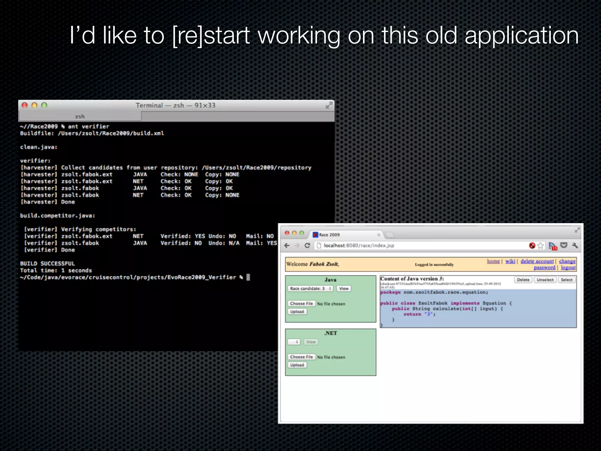 I’d like to [re]start working on this old application
 