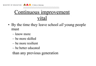 Continuous improvement vital By the time they leave school  all  young people must know more be more skilled be more resilient be better educated than any previous generation  
