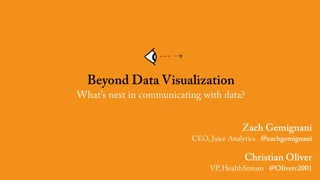 Zach Gemignani
CEO, Juice Analytics @zachgemignani
Christian Oliver
VP, HealthStream @Oliverc2001
Beyond Data Visualization
What’s next in communicating with data?
 