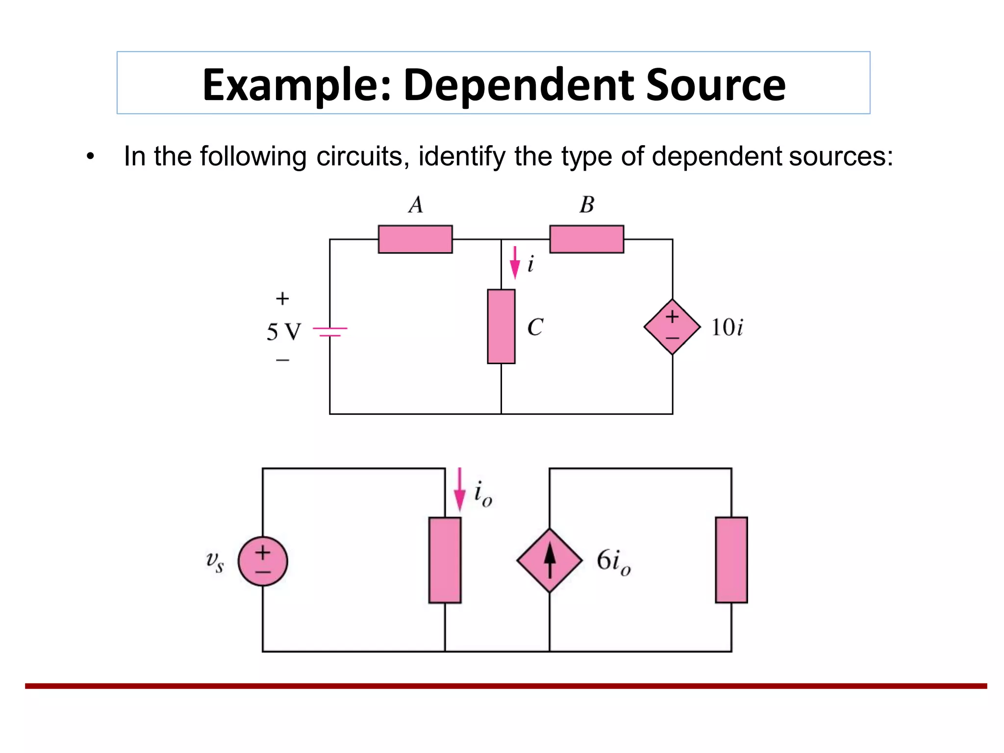 Example: Dependent Source
• In the following circuits, identify the type of dependent sources:
 