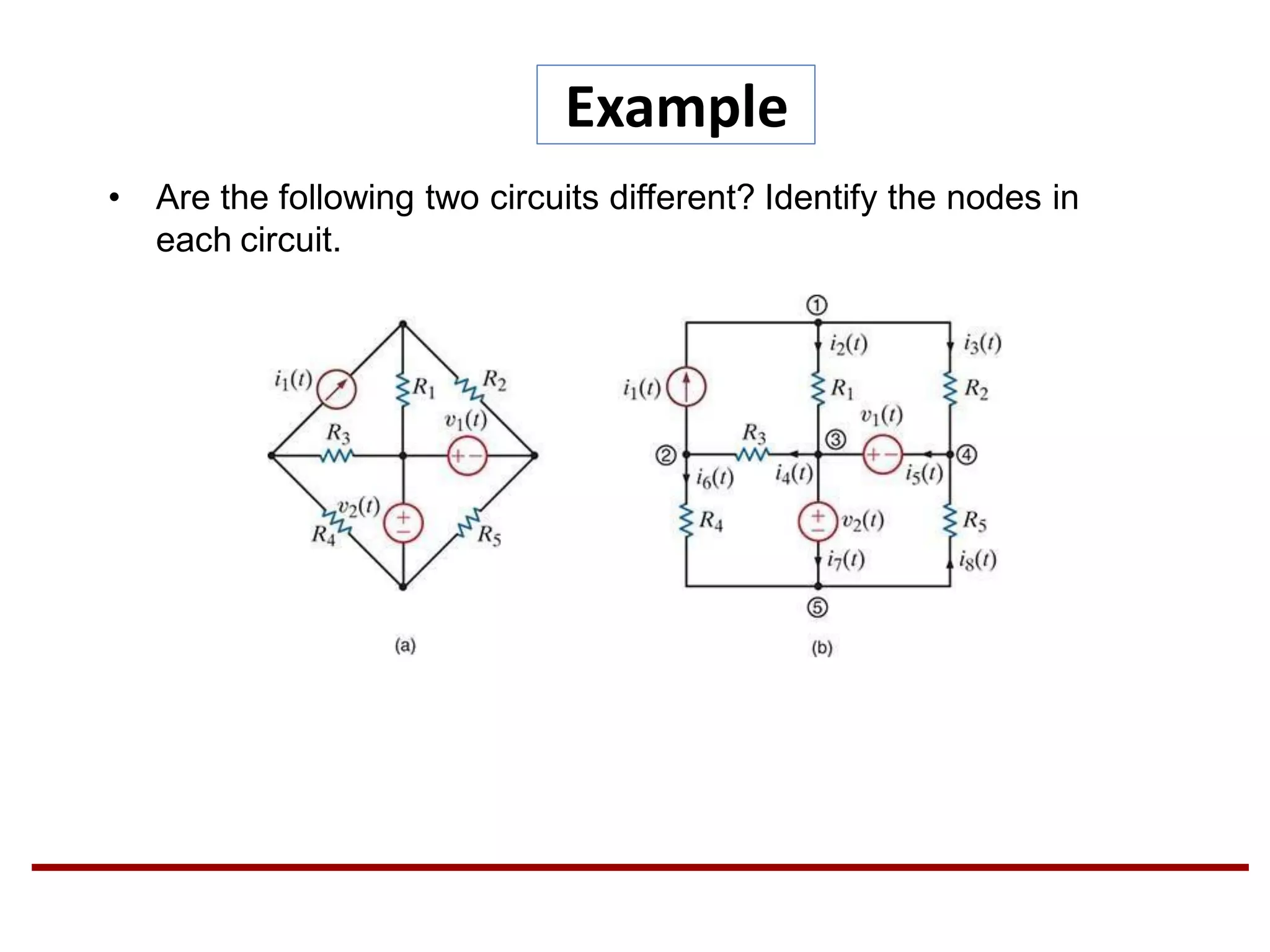 Example
• Are the following two circuits different? Identify the nodes in
each circuit.
 