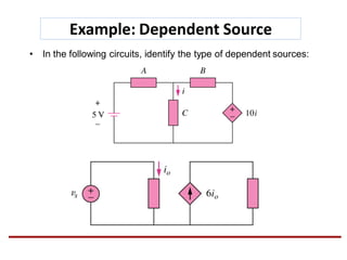 Example: Dependent Source
• In the following circuits, identify the type of dependent sources:
 