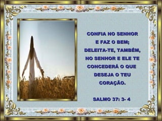 CONFIA NO SENHOR E FAZ O BEM; DELEITA-TE, TAMBÉM, NO SENHOR E ELE TE CONCEDERÁ O QUE  DESEJA O TEU CORAÇÃO. SALMO 37: 3- 4  