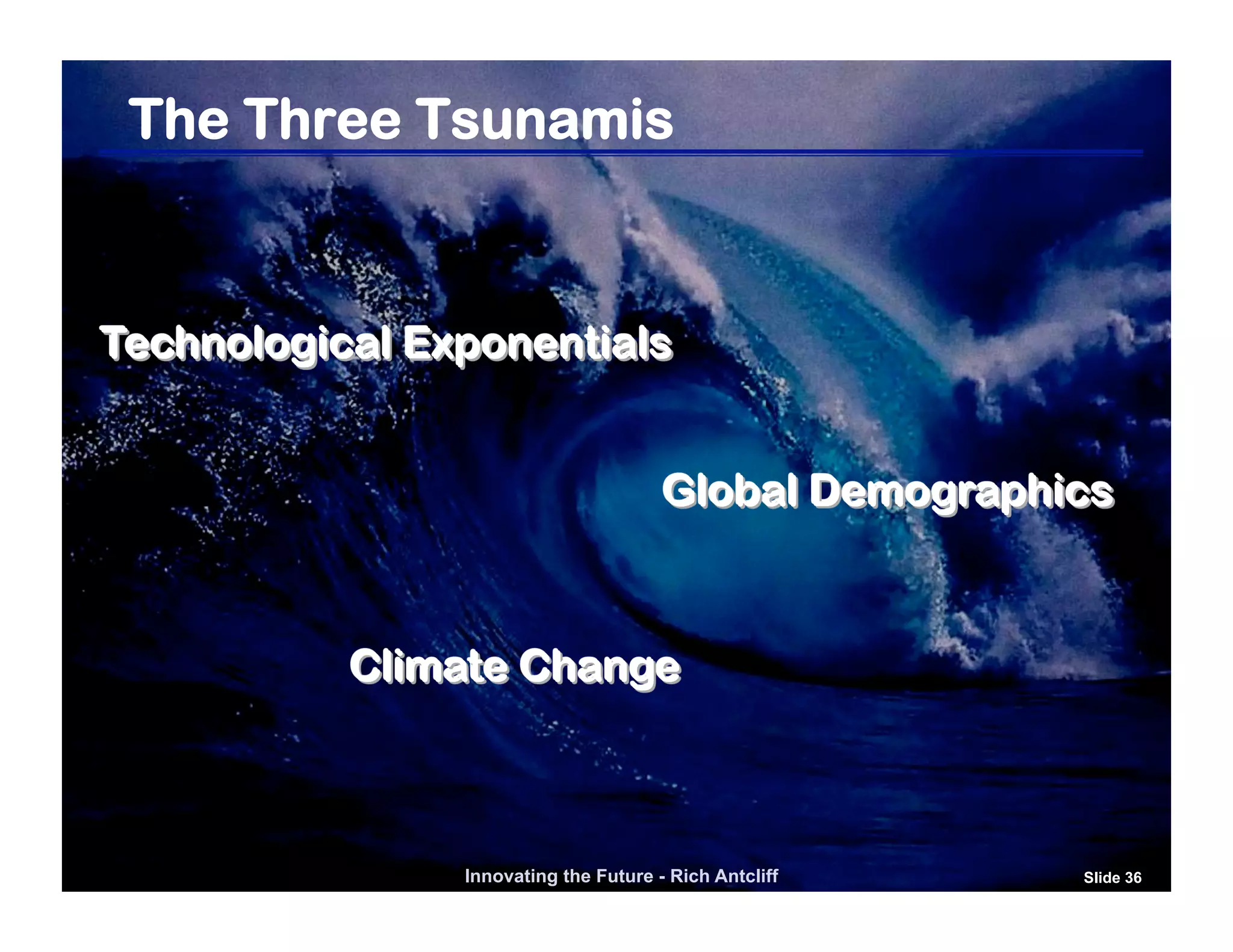 The Three Tsunamis




           Innovating the Future - Rich Antcliff   Slide 36
 