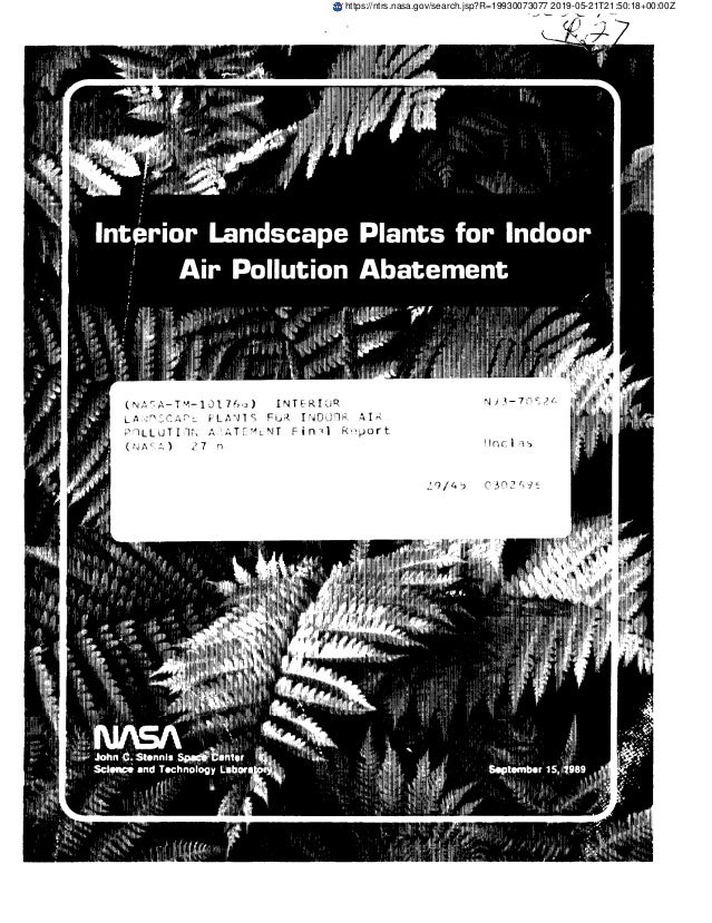 Nasa Air Filtering Plants A Study Of Interior Landscape Plants Fo
