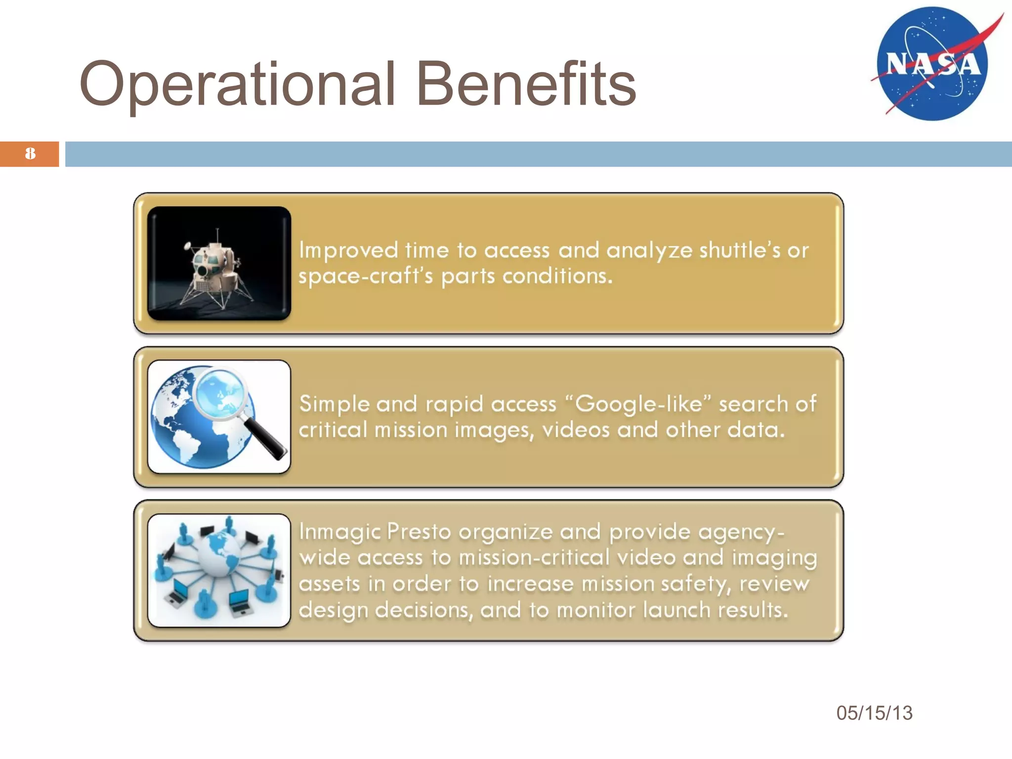 Operational Benefits
8
05/15/13
 