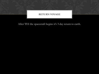After TEI the spacecraft begins it’s 3 day return to earth.Return Voyage 