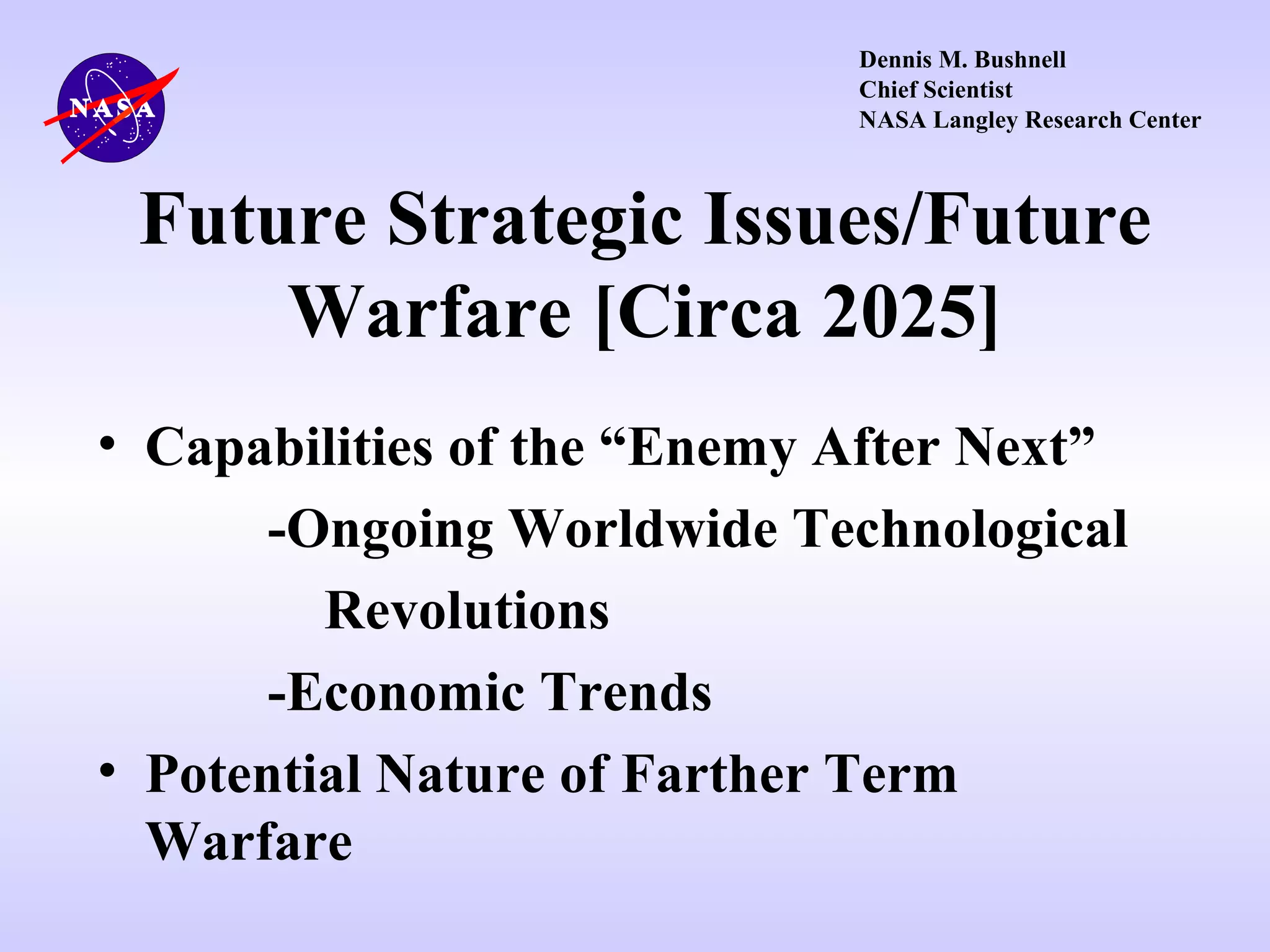 Future Strategic Issues/Future Warfare [Circa 2025] PPT Free Download