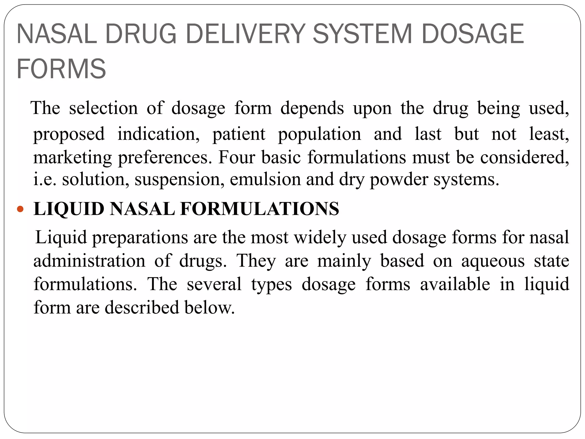 NASAL DRUG DELIVERY SYSTEM | PDF - Advantages Of Nasal Drug Delivery System