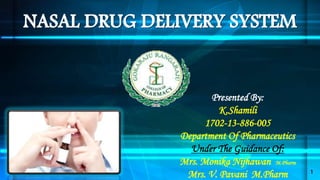 Presented By:
K.Shamili
1702-13-886-005
Department Of Pharmaceutics
Under The Guidance Of:
Mrs. Monika Nijhawan M.Pharm
Mrs. V. Pavani M.Pharm 1
 