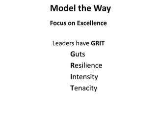 Model the WayFocus on ExcellenceLeaders have GRIT GutsResilienceIntensityTenacity