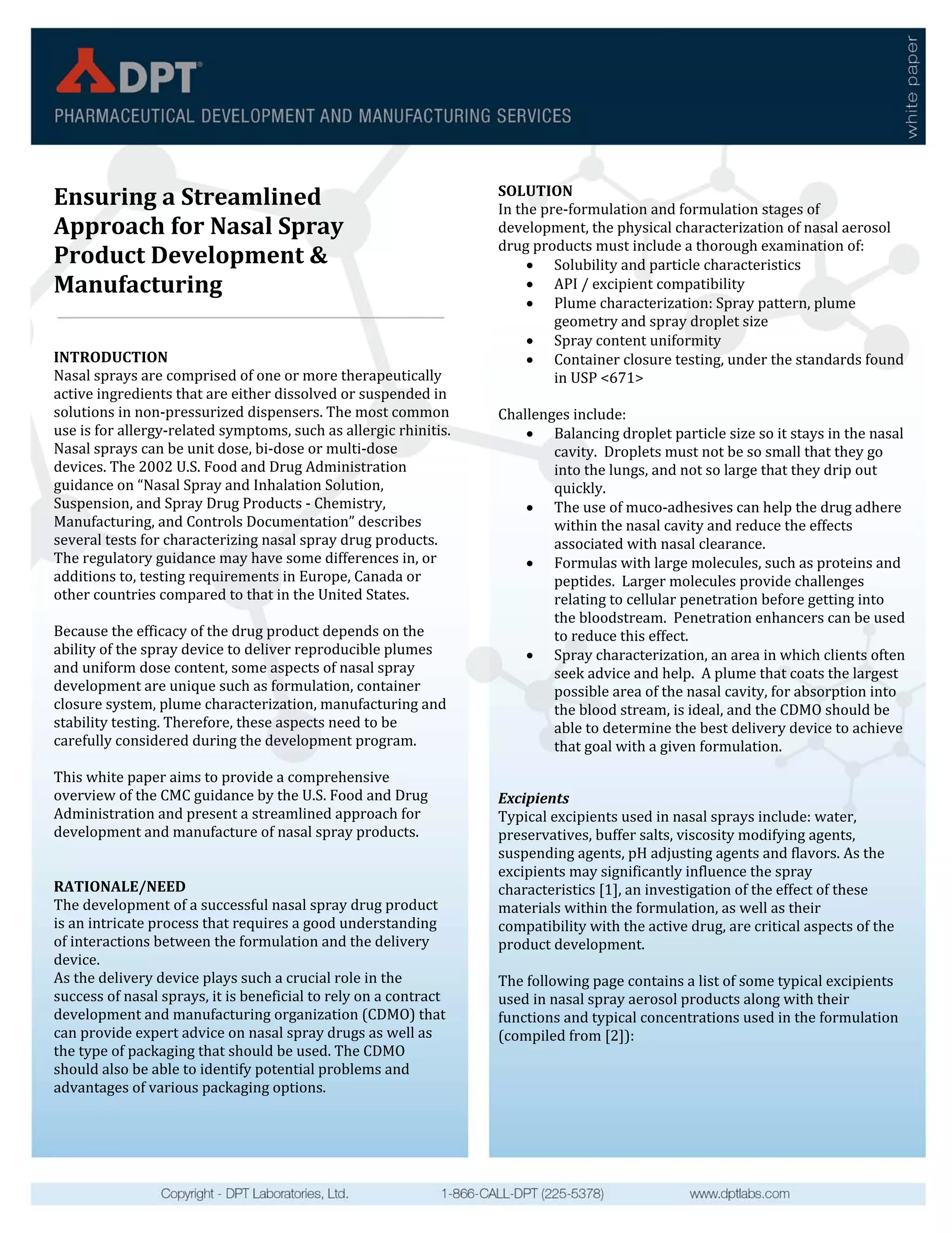 Nasal Spray Development And Manufacturing (1) | PDF