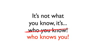 It’s not what
you know, it’s...
who you know!
who knows you!
 