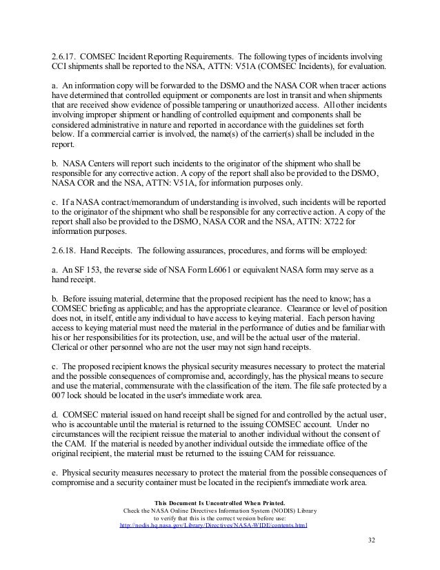 nasa guide line comsec incident report example
