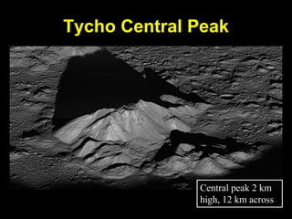 Tycho Central Peak
Central peak 2 km
high, 12 km across
 