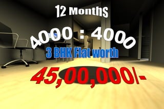 12 Months 4000 : 4000 3 BHK Flat worth  45,00,000/- 
