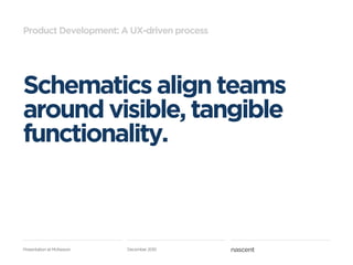 Product Development: A UX-driven process




Schematics align teams
around visible, tangible
functionality.



Presentatio...