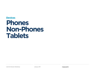 Devices

Phones
Non-Phones
Tablets



Carmel Ventures Workshop   January 2011
 