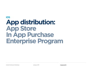 iOS

App distribution:
App Store
In App Purchase
Enterprise Program


Carmel Ventures Workshop   January 2011
 
