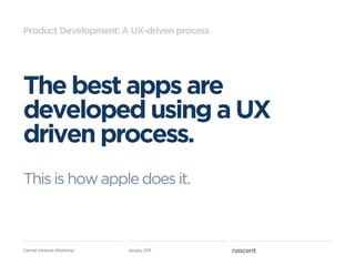 Product Development: A UX-driven process




The best apps are
developed using a UX
driven process.
This is how apple does...