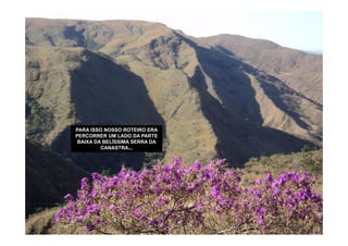 PARA ISSO NOSSO ROTEIRO ERA
PERCORRER UM LADO DA PARTE
 BAIXA DA BELÍSSIMA SERRA DA
         CANASTRA...
 