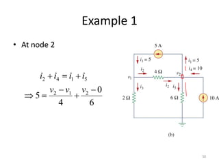 Example 1
• At node 2
50
6
0
4
5 212
5142





vvv
iiii
 