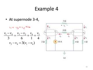 Example 4
• At supernode 3-4,
64
)(3
4163
4143
342341
vvvv
vvvvvv





 
