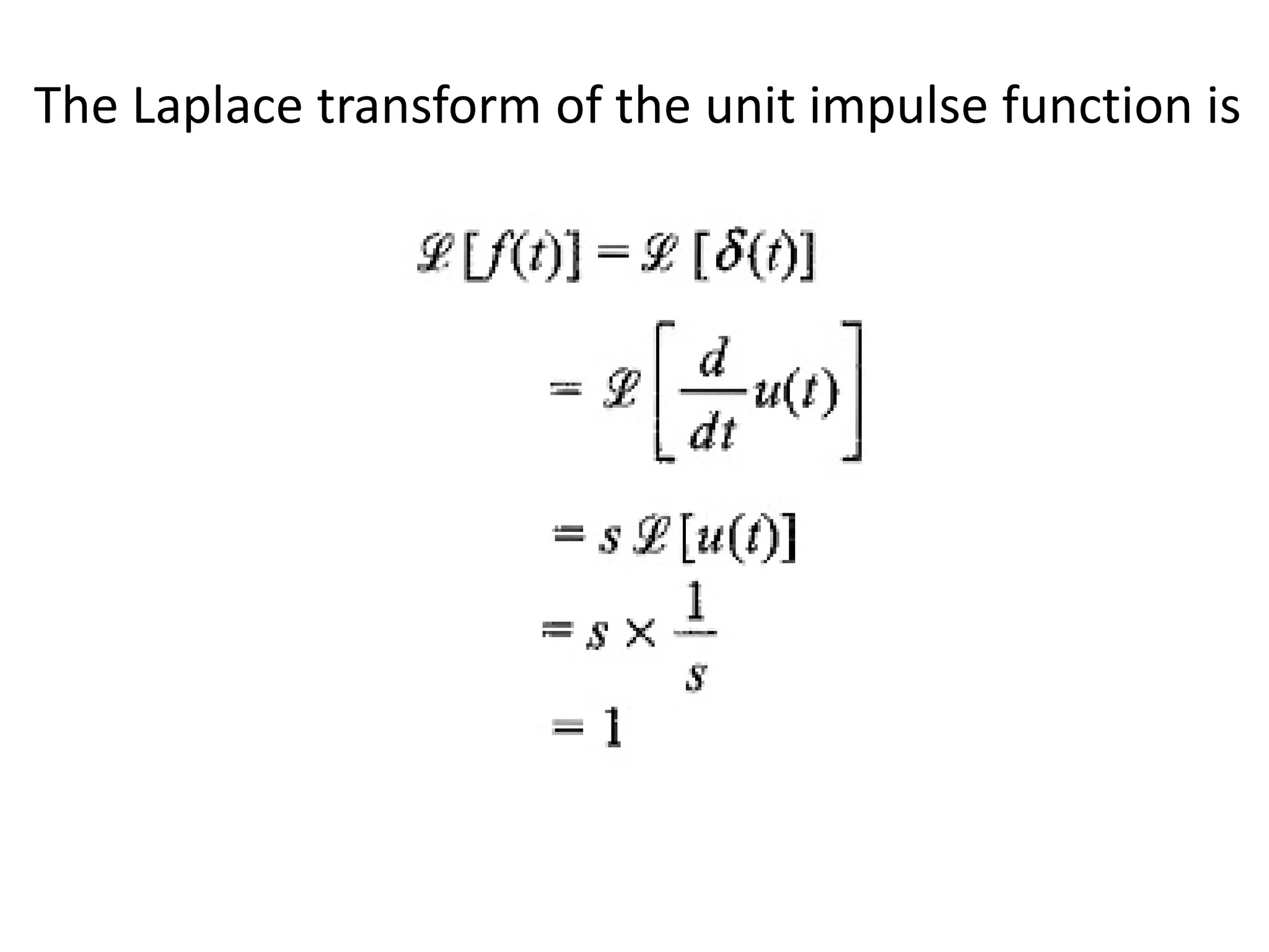 The Laplace transform of the unit impulse function is
 