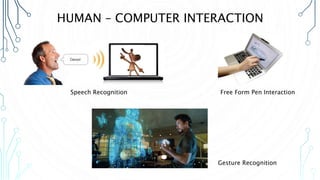 HUMAN – COMPUTER INTERACTION
Speech Recognition Free Form Pen Interaction
Gesture Recognition
 