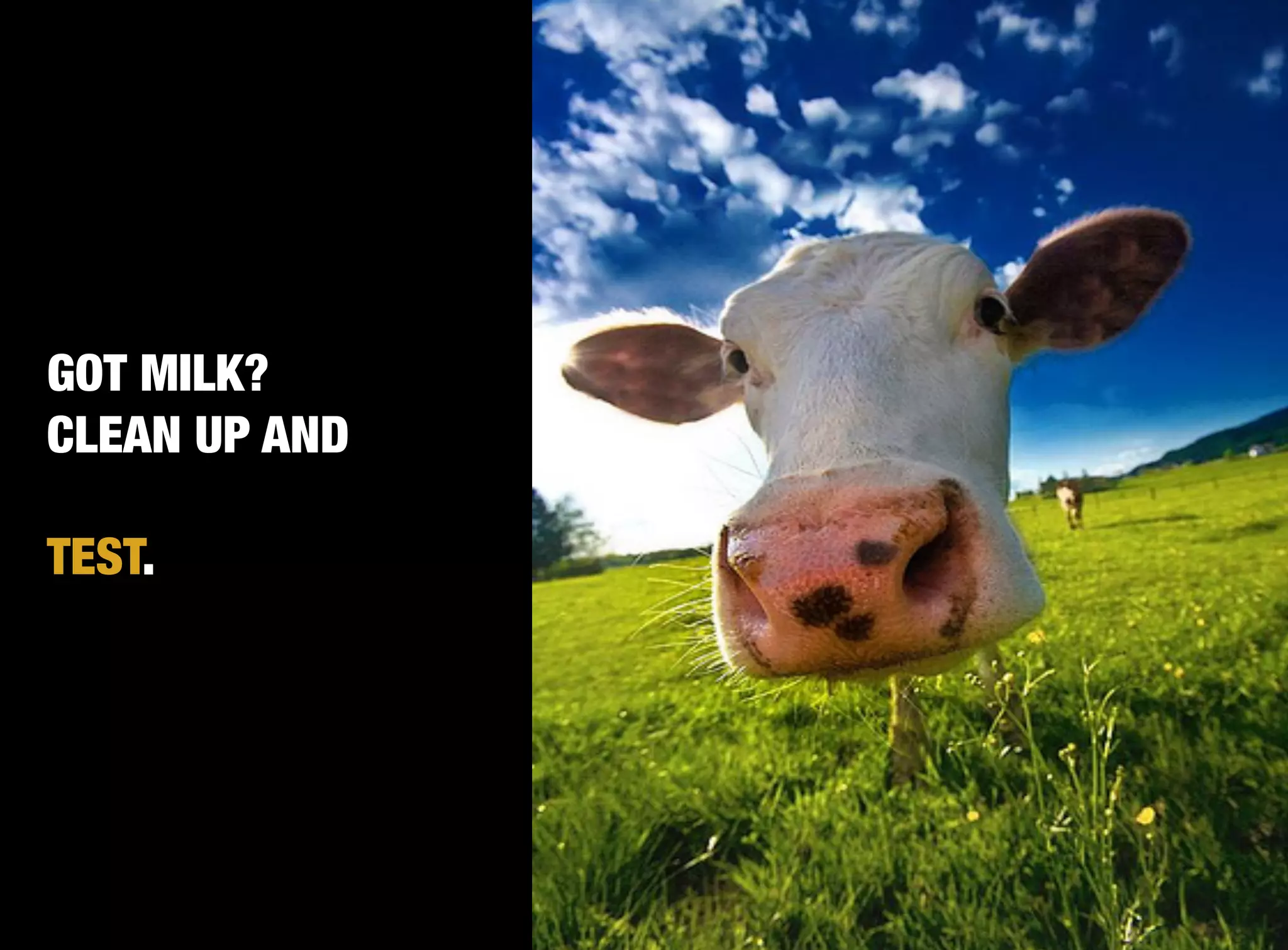 GOT MILK?
CLEAN UP AND

TEST.
 