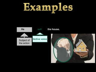 He            sell        the house.



             Active voice
Subject of
the action
 